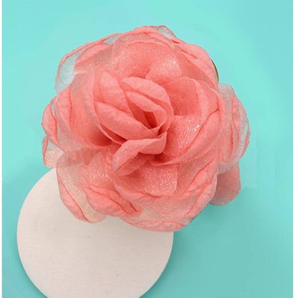 Rose Petal Sheer Fabric Hair Claw Clip Peach Large